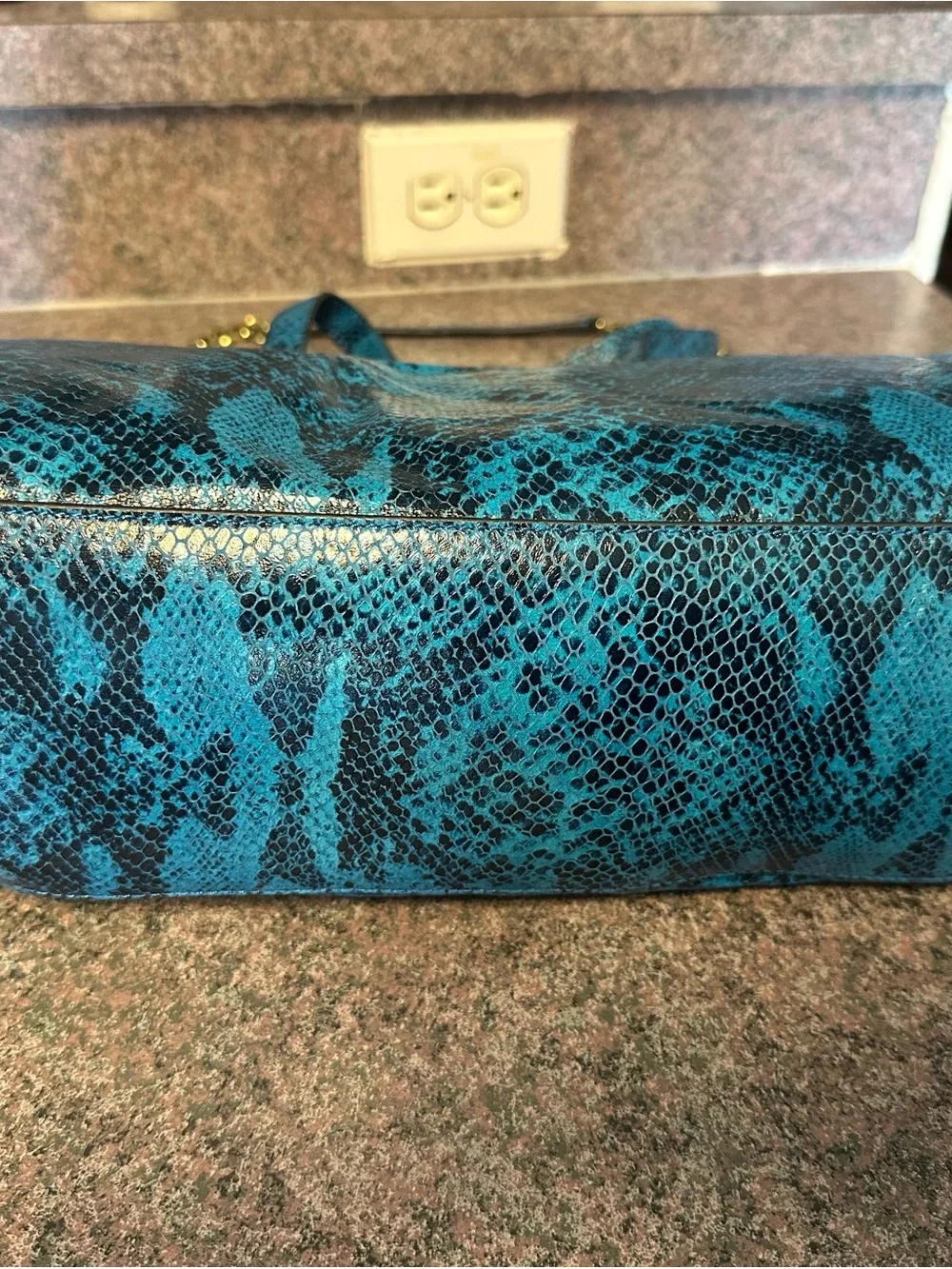 Juicy Couture Teal Snake-Print Shoulder Bag with Gold Chain Accents